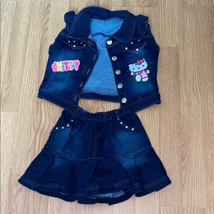 Cute Denim Vest and Skirt Set